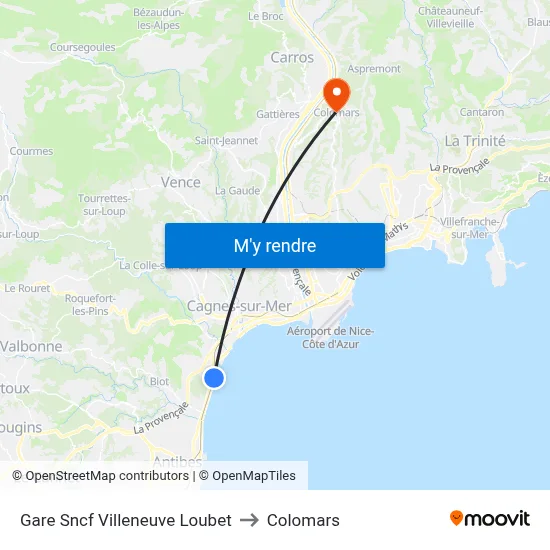 Gare Sncf Villeneuve Loubet to Colomars map