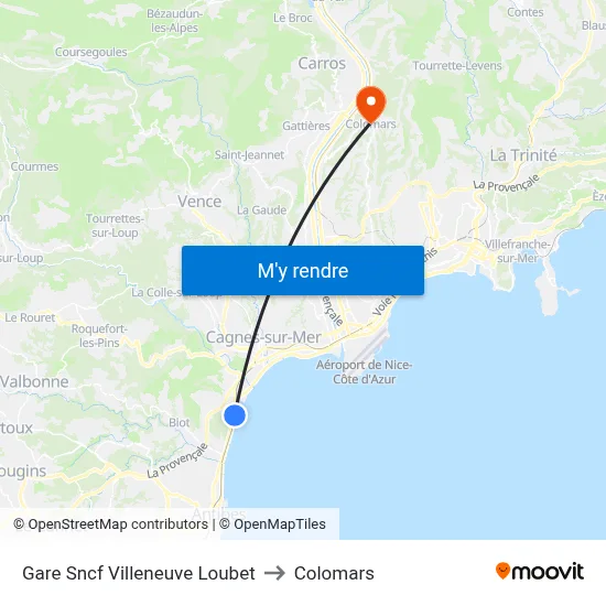 Gare Sncf Villeneuve Loubet to Colomars map