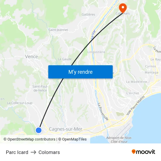 Parc Icard to Colomars map