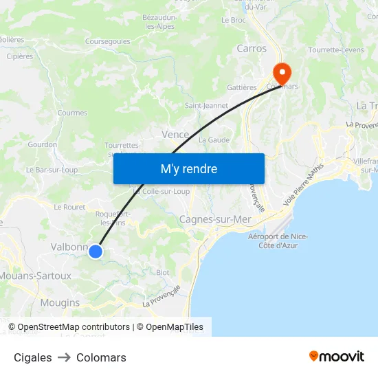 Cigales to Colomars map