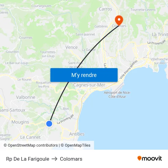 Rp De La Farigoule to Colomars map