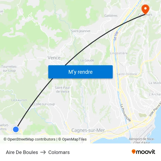 Aire De Boules to Colomars map