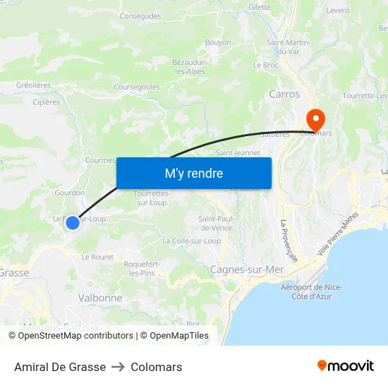 Amiral De Grasse to Colomars map