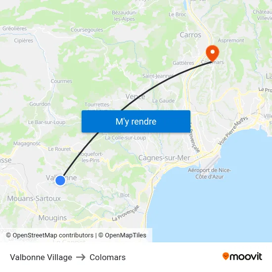 Valbonne Village to Colomars map