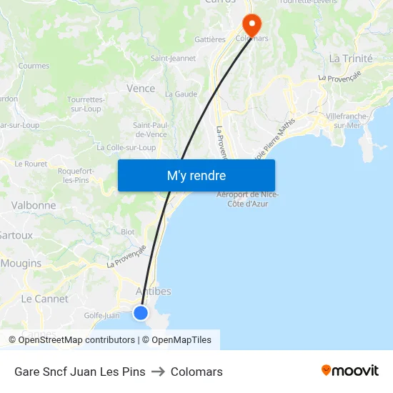 Gare Sncf Juan Les Pins to Colomars map