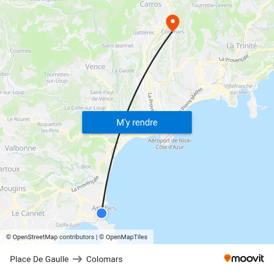 Place De Gaulle to Colomars map