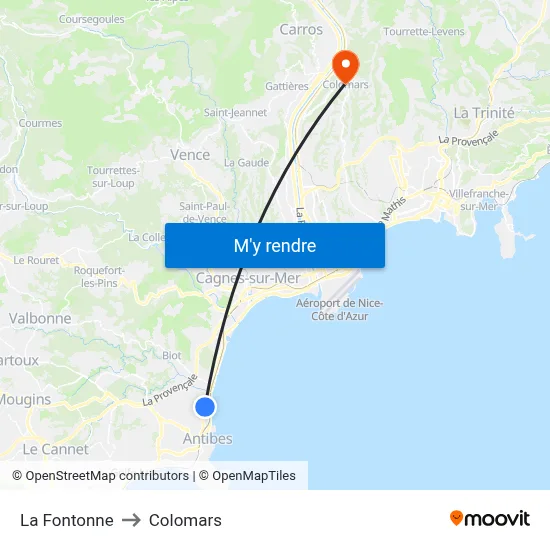 La Fontonne to Colomars map