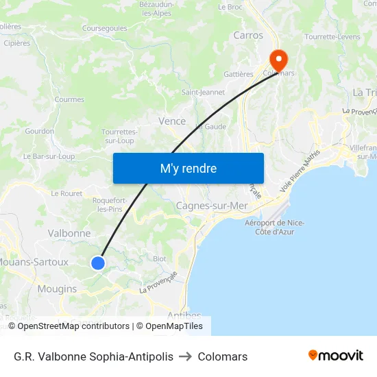 G.R. Valbonne Sophia-Antipolis to Colomars map
