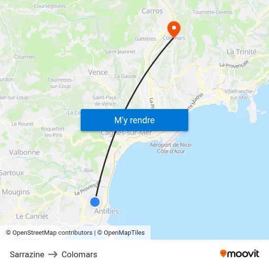Sarrazine to Colomars map