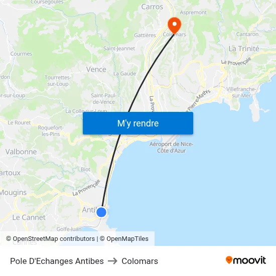 Pole D'Echanges Antibes to Colomars map