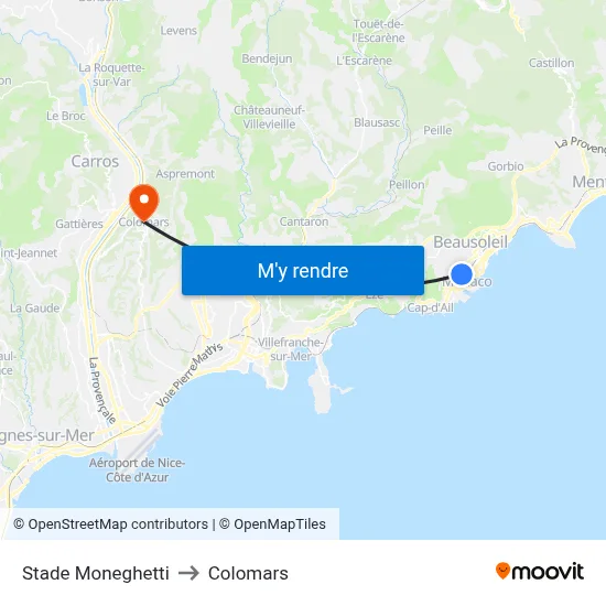 Stade Moneghetti to Colomars map