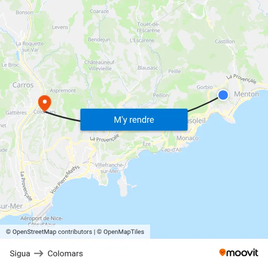 Sigua to Colomars map