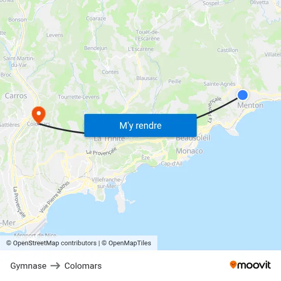 Gymnase to Colomars map