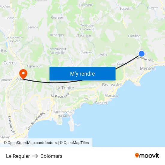 Le Requier to Colomars map