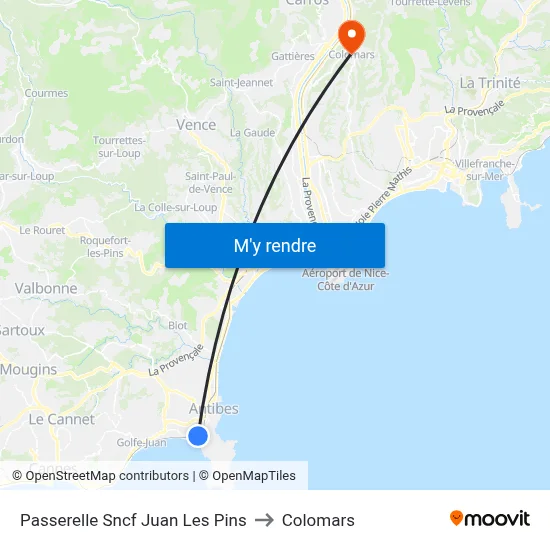 Passerelle Sncf Juan Les Pins to Colomars map