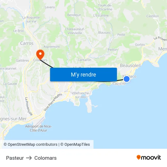 Pasteur to Colomars map