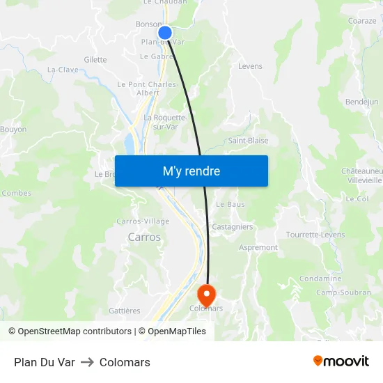 Plan Du Var to Colomars map