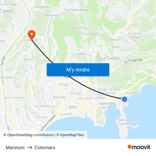 Marinoni to Colomars map