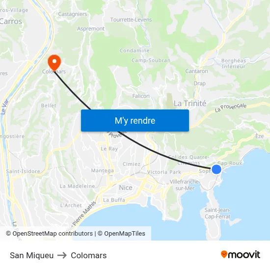 San Miqueu to Colomars map