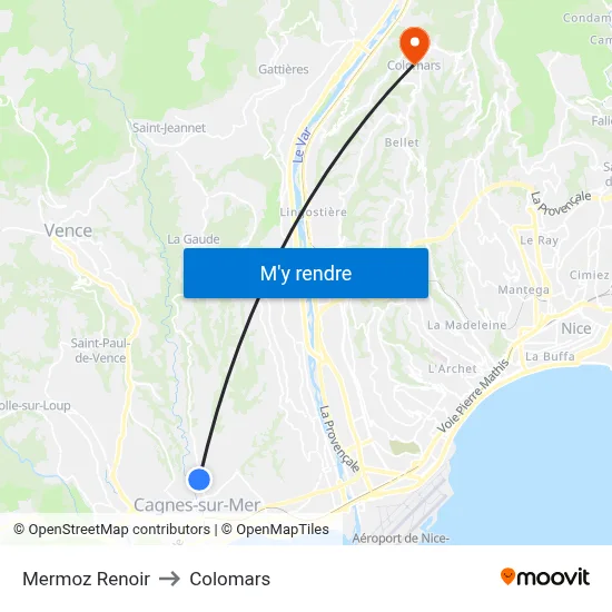 Mermoz Renoir to Colomars map