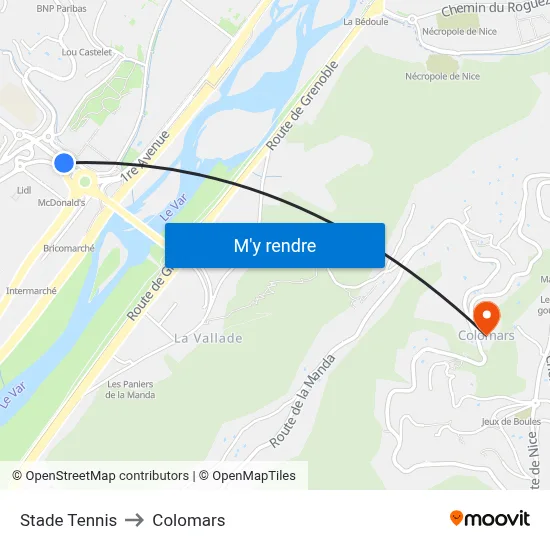 Stade Tennis to Colomars map