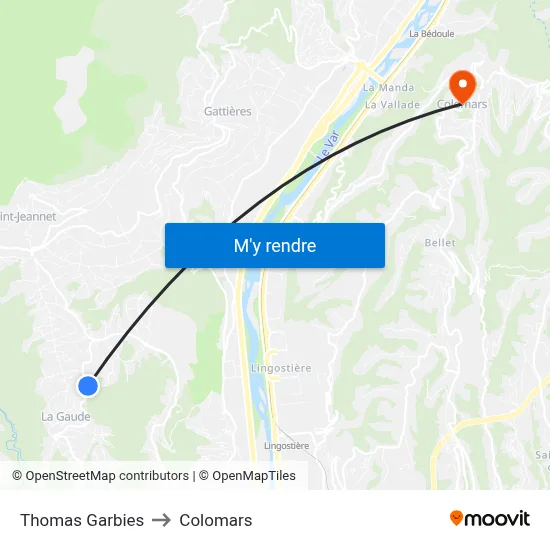 Thomas Garbies to Colomars map