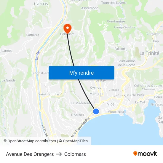 Avenue Des Orangers to Colomars map