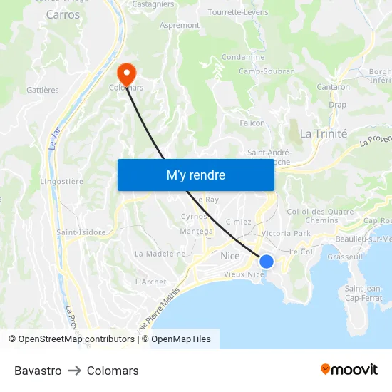 Bavastro to Colomars map