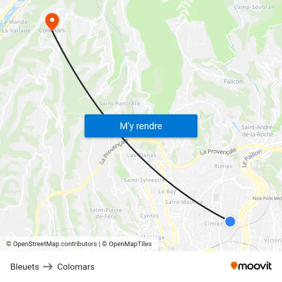 Bleuets to Colomars map