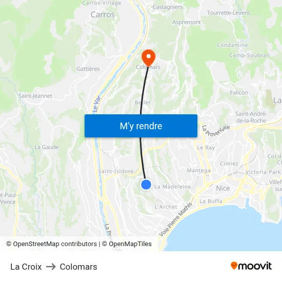 La Croix to Colomars map