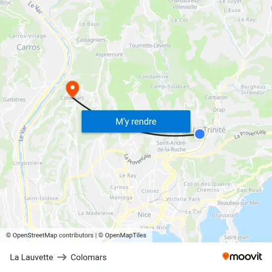 La Lauvette to Colomars map