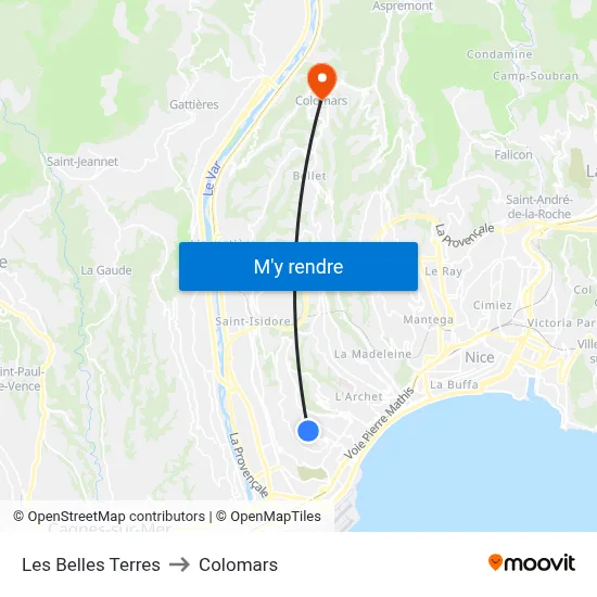 Les Belles Terres to Colomars map