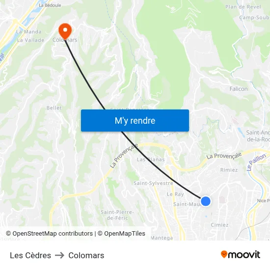 Les Cèdres to Colomars map