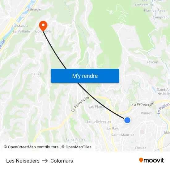 Les Noisetiers to Colomars map