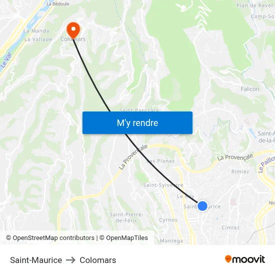 Saint-Maurice to Colomars map
