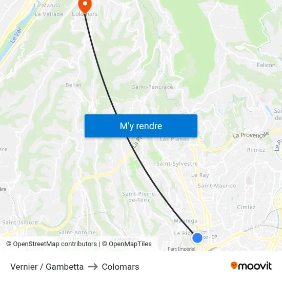 Vernier / Gambetta to Colomars map
