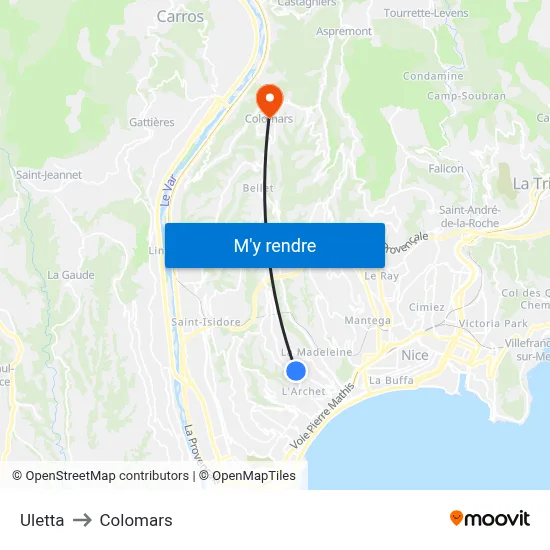 Uletta to Colomars map