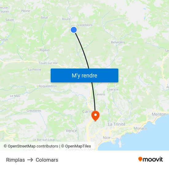 Rimplas to Colomars map