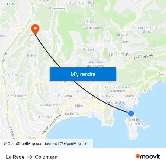 La Rade to Colomars map