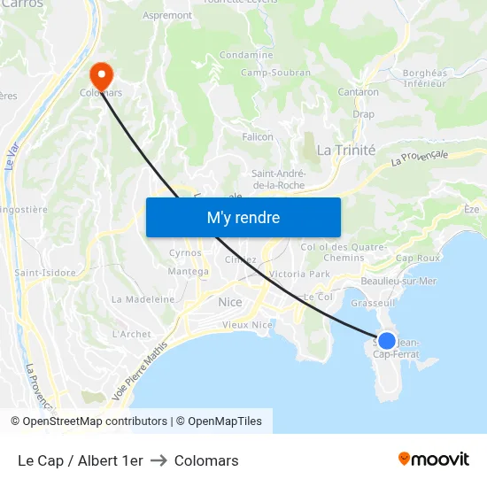 Le Cap / Albert 1er to Colomars map
