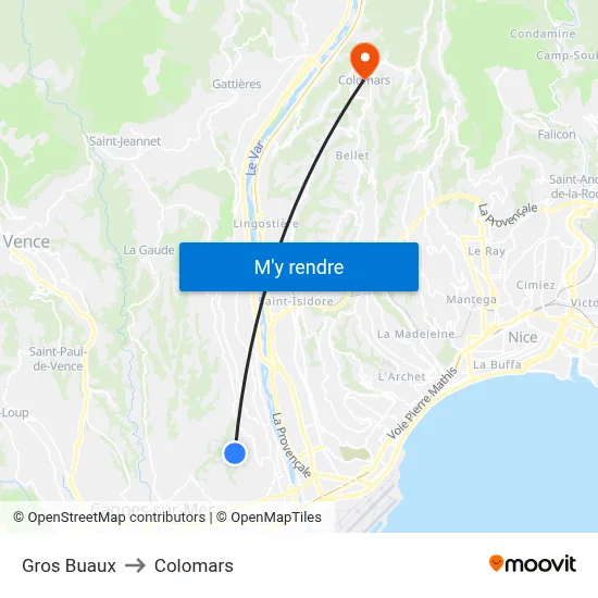 Gros Buaux to Colomars map