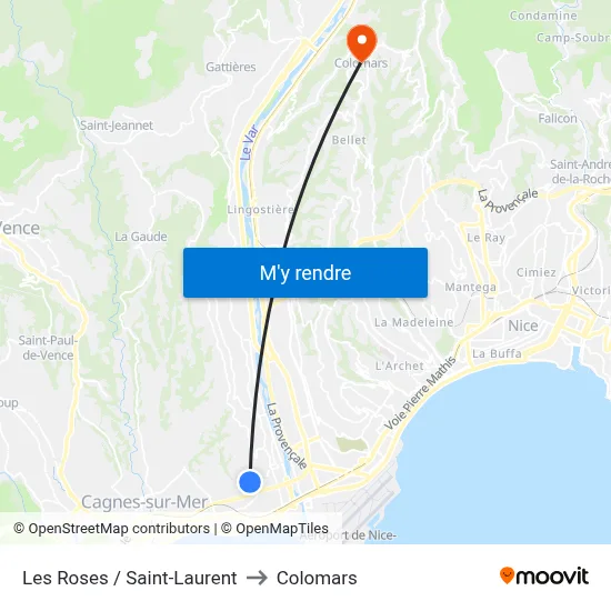 Les Roses / Saint-Laurent to Colomars map