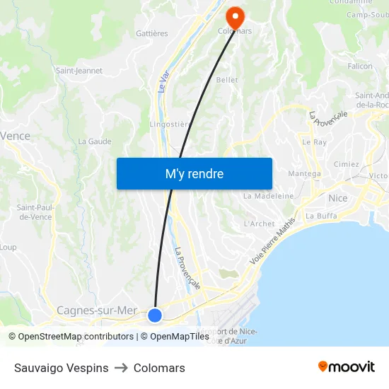 Sauvaigo Vespins to Colomars map