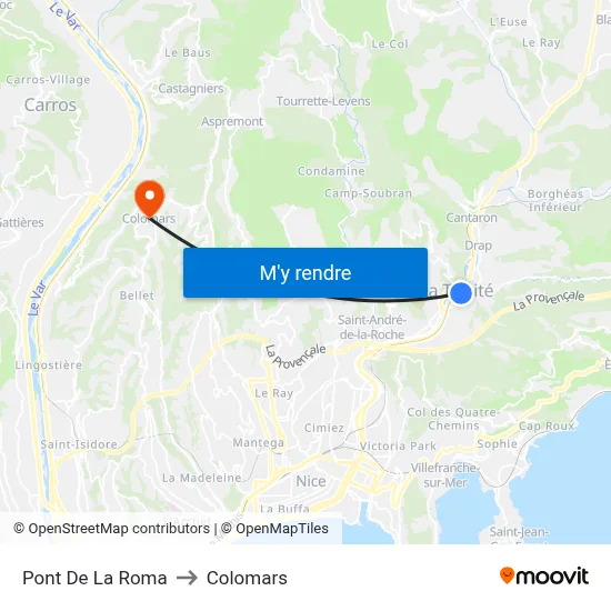 Pont De La Roma to Colomars map