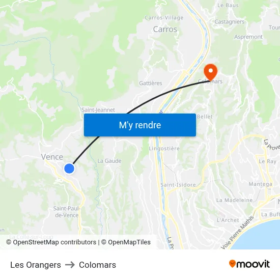 Les Orangers to Colomars map