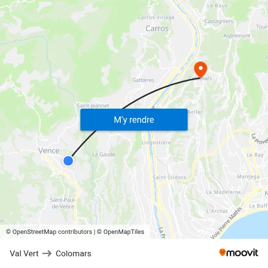 Val Vert to Colomars map