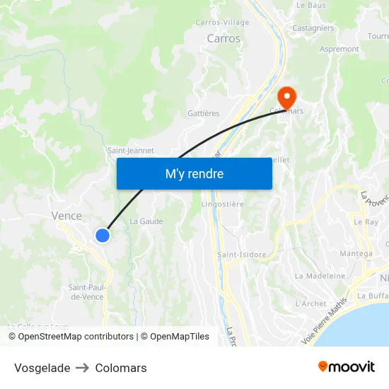 Vosgelade to Colomars map