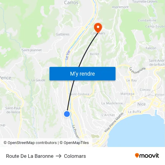 Route De La Baronne to Colomars map