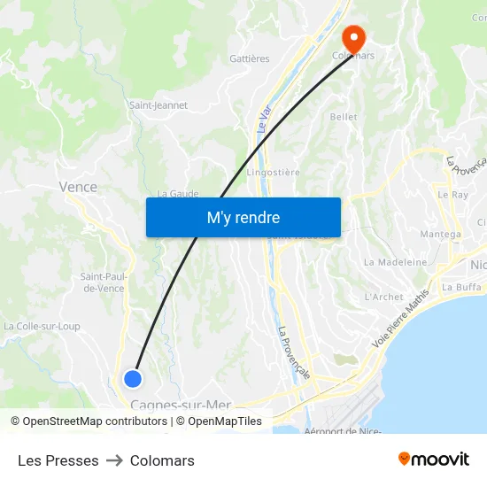 Les Presses to Colomars map