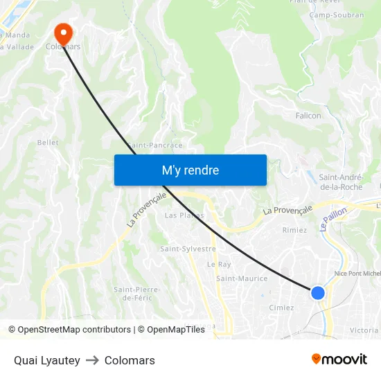 Quai Lyautey to Colomars map